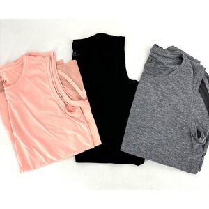 Athleta Cadence Crewneck‎ Mesh Hem Athletic Tank Tops FLAWS Black Salmon Gray S